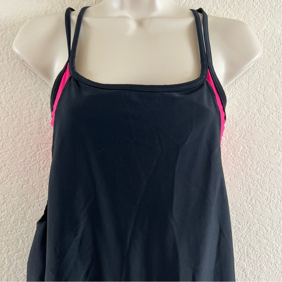 Sporti Women's Black/Pink Active Color Block Double Cross Tankini Swim Top Sz M - Picture 4 of 9